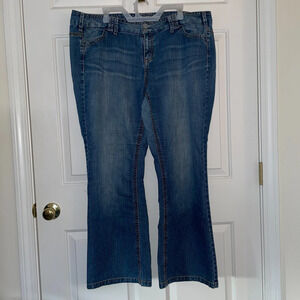 Woman's Industrial Cotton Distressed Blue Denim Flare Jeans Y2K Plus Size 22